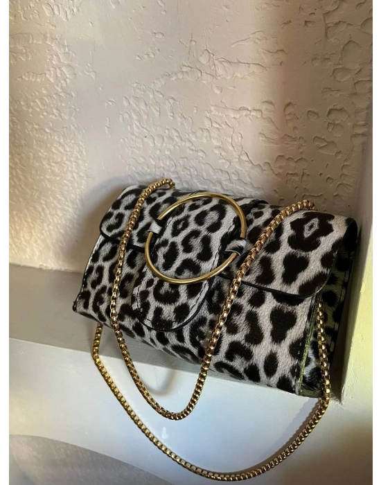 Siyah Leopar Zincir Detay Çanta CB7638