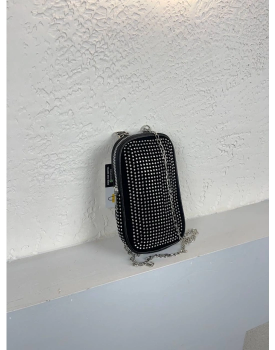 Siyah Renk Dikey Zincirli Taşlı Çanta CB41863