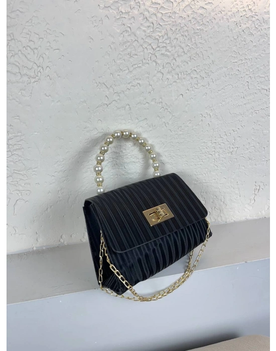 Siyah Renk İncili Zincirli Çanta CB4178