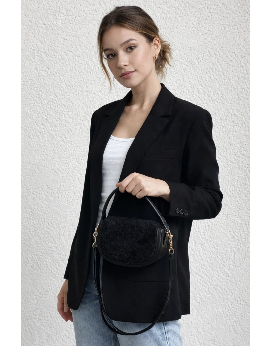 Siyah Renk Peluş Çanta CB90913