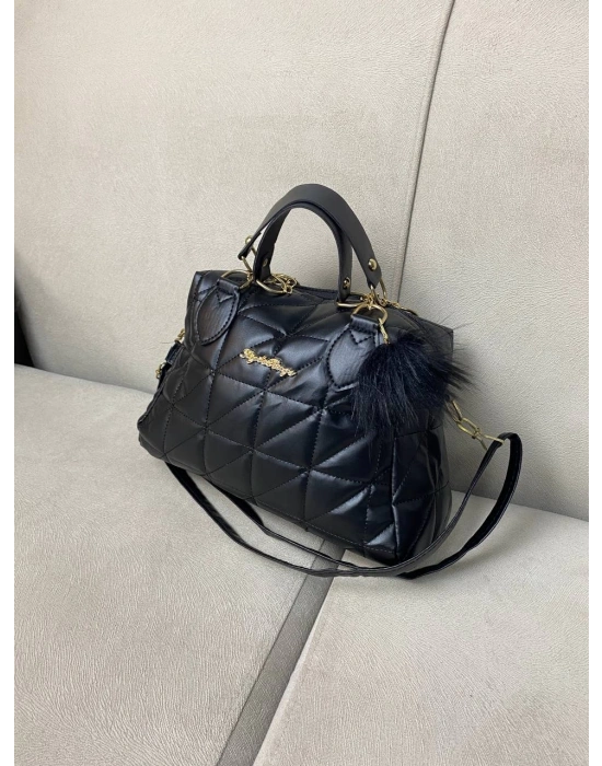 Siyah Renk Ponpon hediyeli Zincirli Çapraz Çanta CB7826