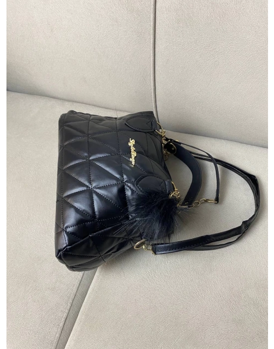 Siyah Renk Ponpon hediyeli Zincirli Çapraz Çanta CB7826