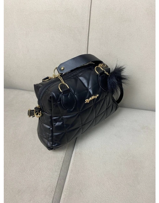 Siyah Renk Ponpon hediyeli Zincirli Çapraz Çanta CB7826