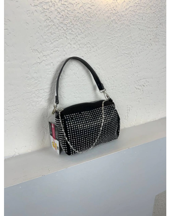 Siyah Renk Taşlı Zincirli Çanta CB1230