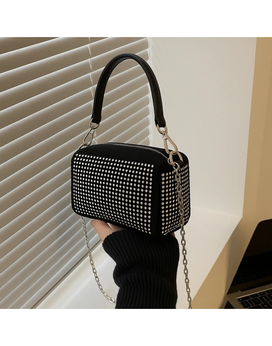 Siyah Renk Taşlı Zincirli Çanta CB1230
