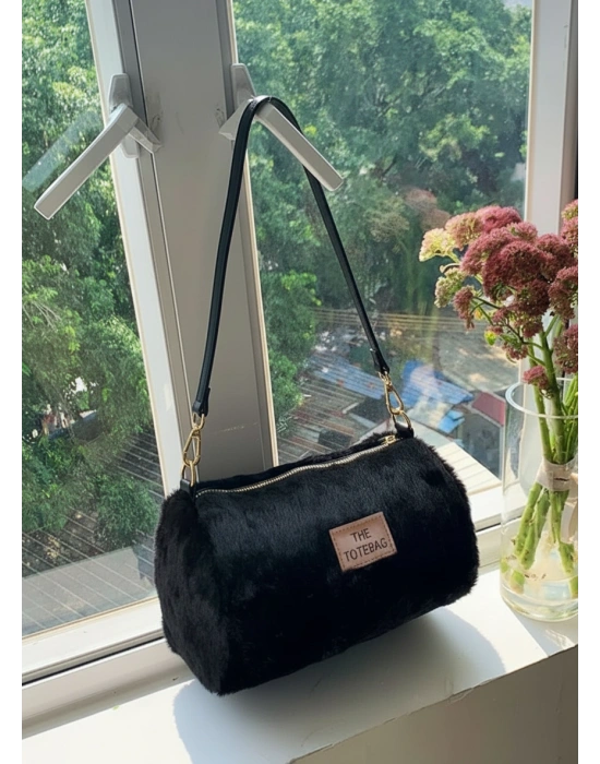 Siyah Renk TOTE PELUŞ Çanta CB90223