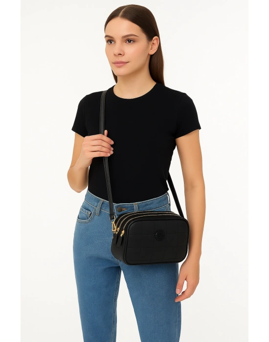 Siyah Renk YENİ 3 BÖLME KALİTE KAPİTONE ÇANTA CB0956