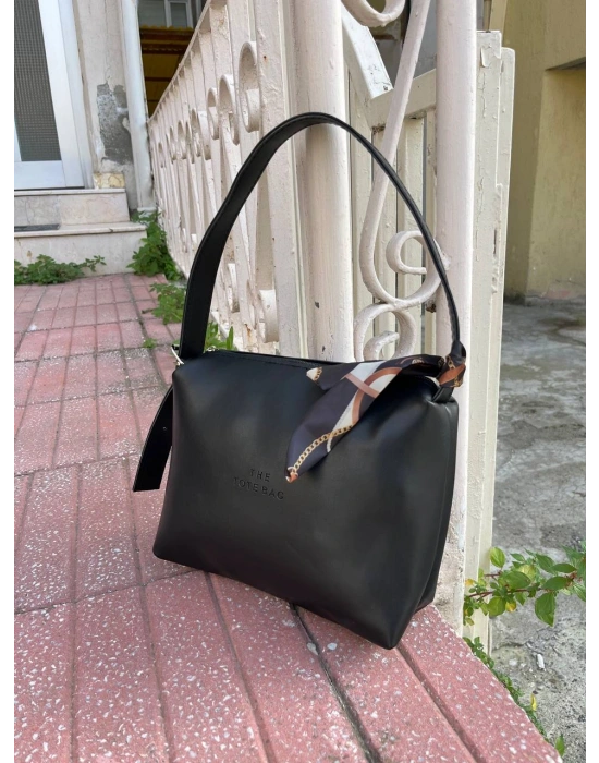 Siyah TOTE Fularlı Kalite Çanta CB09131