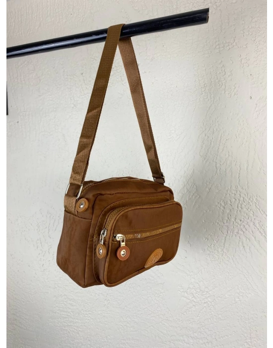 Taba Renk 3 Bölmeli Krinkıl Çapraz Çanta CB5279