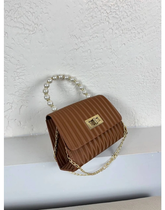 Taba Renk İncili Zincirli Çanta CB4178