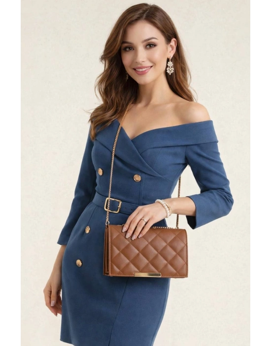 Taba Renk Kapitone Zincirli Çanta CB09141