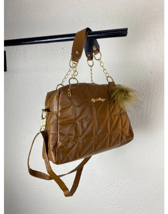 Taba Renk Ponpon hediyeli Zincirli Çapraz Çanta CB7826