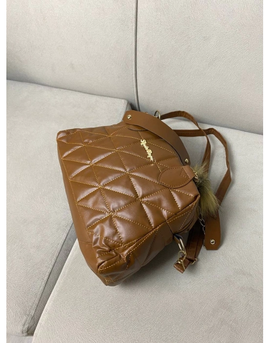 Taba Renk Ponpon hediyeli Zincirli Çapraz Çanta CB7826