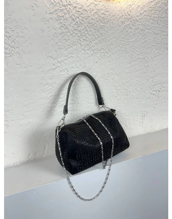 Taşlı Siyah Renk Taşlı Zincirli Çanta CB1230