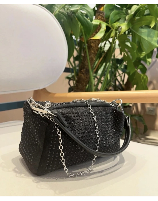 Taşlı Siyah Renk Taşlı Zincirli Çanta CB1230