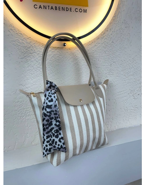 Vizon Kalın Çizgili Vizon Sap  Çanta CB0104