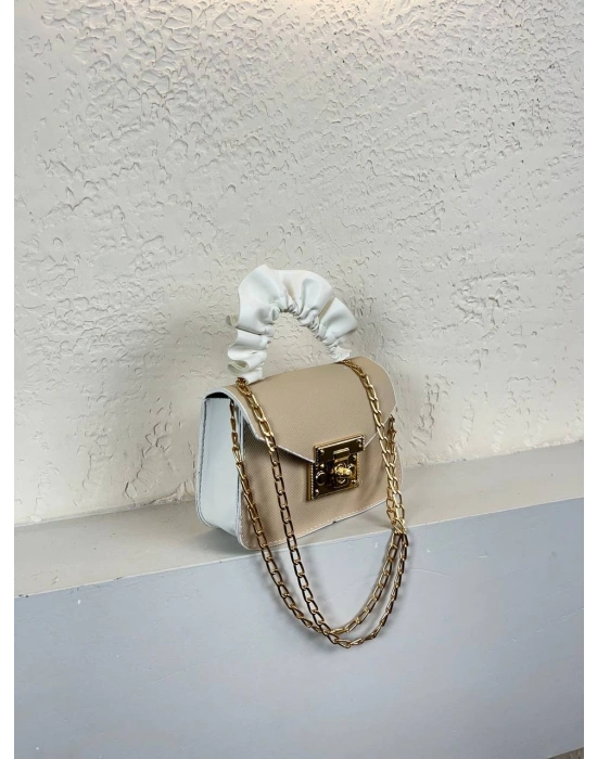 Vizon Renk Beyaz Sap Mini Zincirli Çanta CB5796