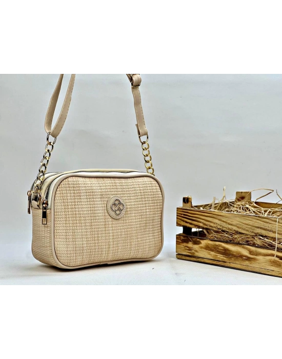 Vizon Renk Kenarları Vizon 3 BÖLMELİ HASIR Çanta CB9809