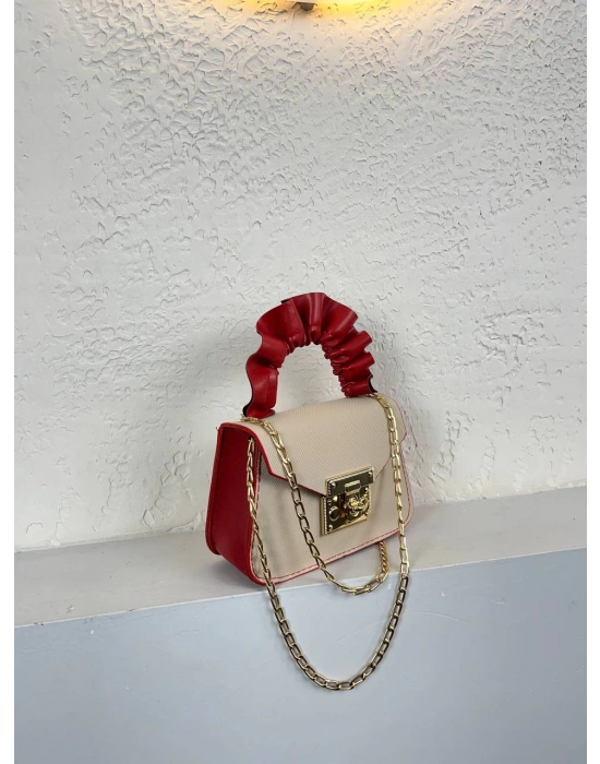 Vizon Renk Kırmızı Sap Mini Zincirli Çanta CB5796