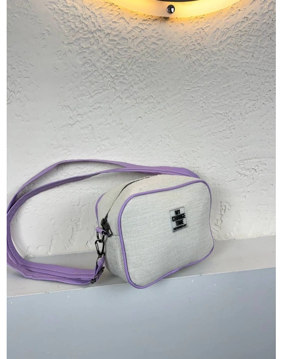 Vizon Renk Lila Kenar Hasır Çanta CB2021