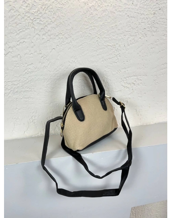 Vizon Renk Siyah Sap Hasır Çanta CB8711
