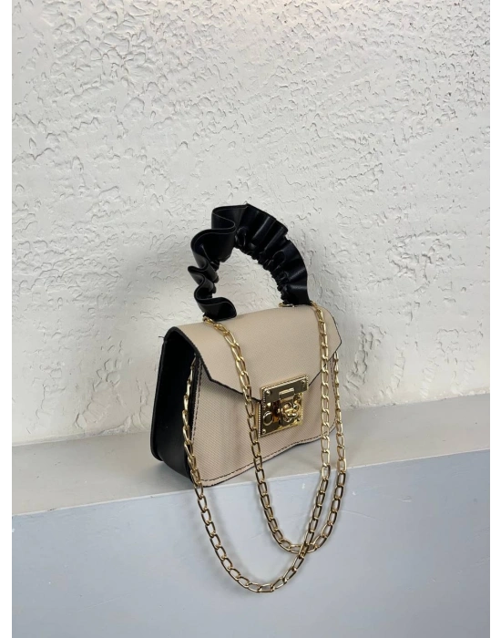 Vizon Renk Siyah Sap Mini Zincirli Çanta CB5796