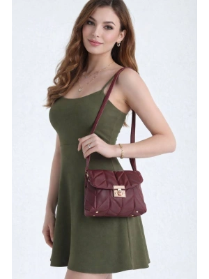 Bordo Renk Sarı Kilit 2 Bölme Çanta CB6279