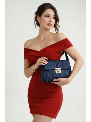 Lacivert Renk Sarı Kilit 2 Bölme Çanta CB6279