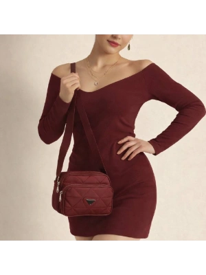 Bordo Renk 2 Bölme Kapitone Kücük Çanta CB0239