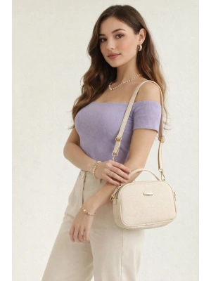 Krem Renk 2 Bölme Lakos Çapraz Çanta CB37373
