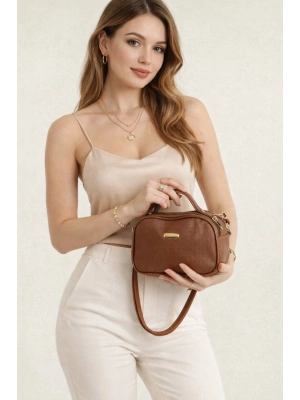 Taba Renk 2 Bölme Lakos Çapraz Çanta CB37373