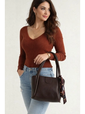 Kahve Renk Yeni Fularlı Kol Çanta CB1444