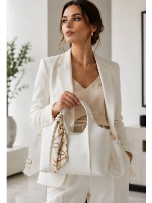 Beyaz Renk Fularlı Orta Boy Çanta CB82914
