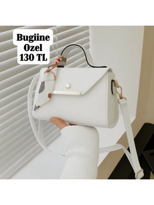 Beyaz Renk Kalıp Fularlı Çanta CB9145