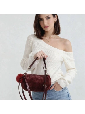 Bordo Renk PONPON PELUŞLU Çanta CB82191