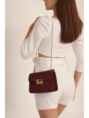 Bordo Zincir Detaylı Çapraz Çanta CB9103