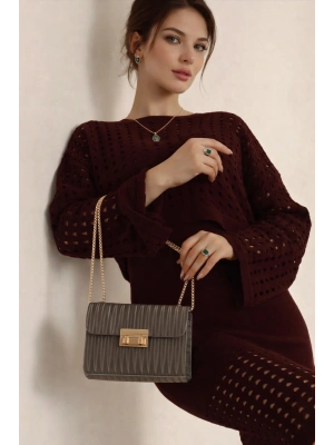 Gri Zincir Detaylı Çapraz Çanta CB9103