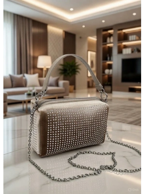 Kahve Renk Taşlı Zincirli Çanta CB1230