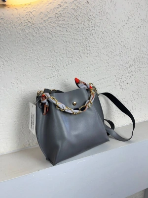 Koyu Gri Fularlı Çapraz Çanta CB5219