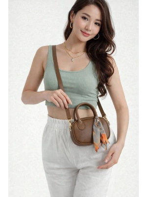 Koyu Vizon Mini Fularlı Çanta CB9134