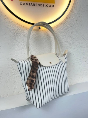 Krem İnce Çizgili Krem Sap Çanta CB0104