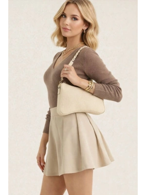 Krem Renk ÖRGÜLÜ BAGET Çanta CB70141