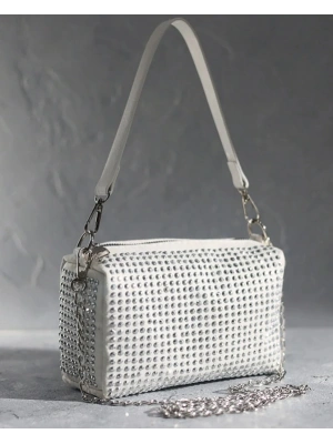 Krem Renk Taşlı Zincirli Çanta CB1230