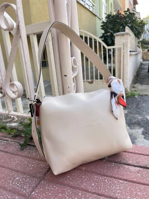 Krem TOTE Fularlı Kalite Çanta CB09131