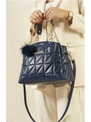 Lacivert Ponpon hediyeli Zincirli Çapraz Çanta CB7826