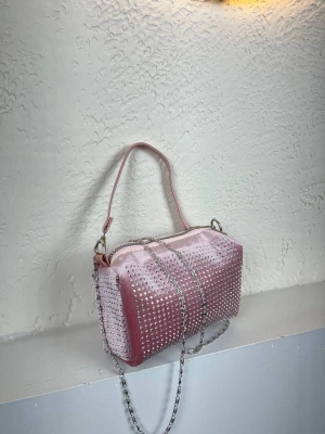 Pudra Renk Taşlı Zincirli Çanta CB1230