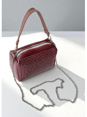 Pudra Renk Taşlı Zincirli Çanta CB1230