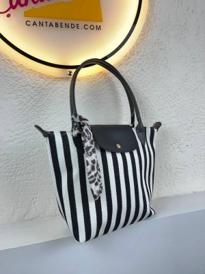 Siyah Kalın Çizgili Siyah Sap Çanta CB0104