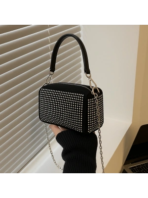 Siyah Renk Taşlı Zincirli Çanta CB1230