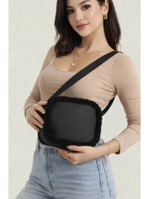 Siyah Renk Yanları Peluş Çanta CB88141